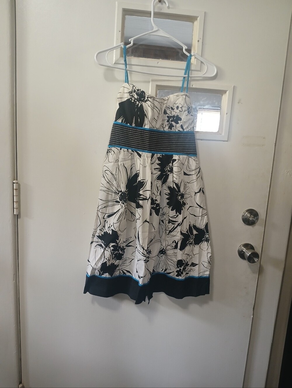 Girls White and Black Floral Sundress with Teal Accents